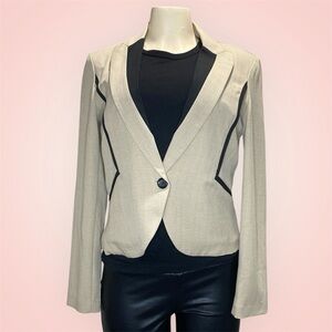 Women's Beige Blazer with Black Accents-Medium